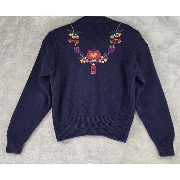 Autograph American Clothing Sweater Womens Medium Blue Floral Button Up Cradigan - Picture 2 of 10